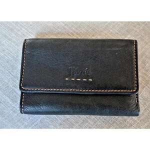 Fossil Vintage Pop Stitch Clutch Trifold Black Organizer Wallet
